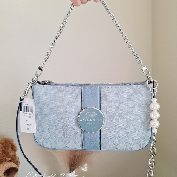 NWT Coach C8306 Lonnie Baguette Crossbody In Signature Jacquard in Marbleblu - Picture 3 of 14